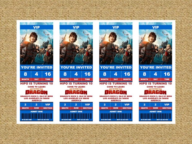 Invitaciones ticket de Como entrenar a tu dragon en pdf
