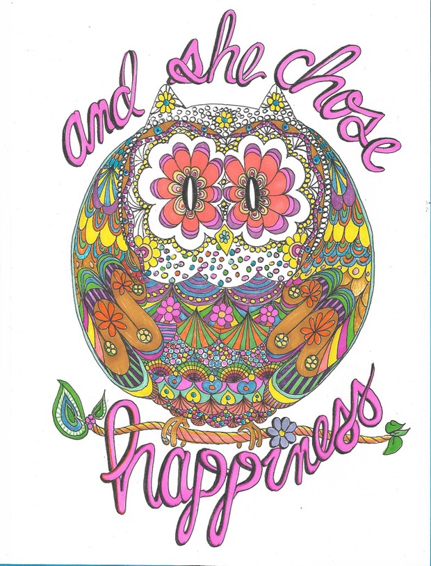 Happy Hippy Owl Coloring Page