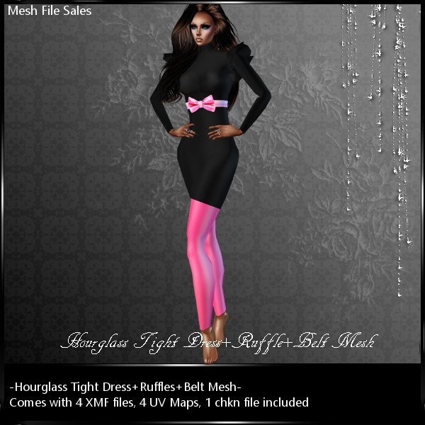 IMVU Mesh Tight Dress_Ruffle_Belt BS