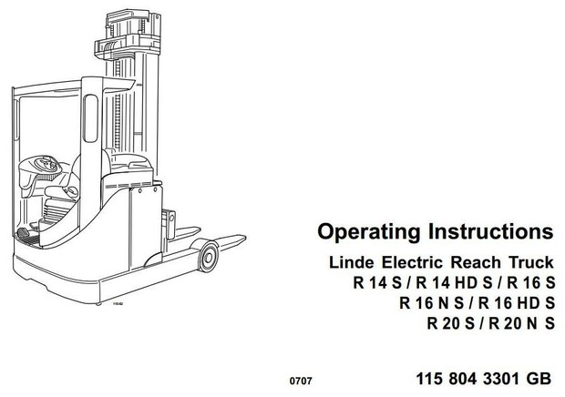 Linde Electric Reach Truck Type 115-02: R14HDS, R14S, R16HDS, R16NS, R16S, R20NS, R20S User Manual
