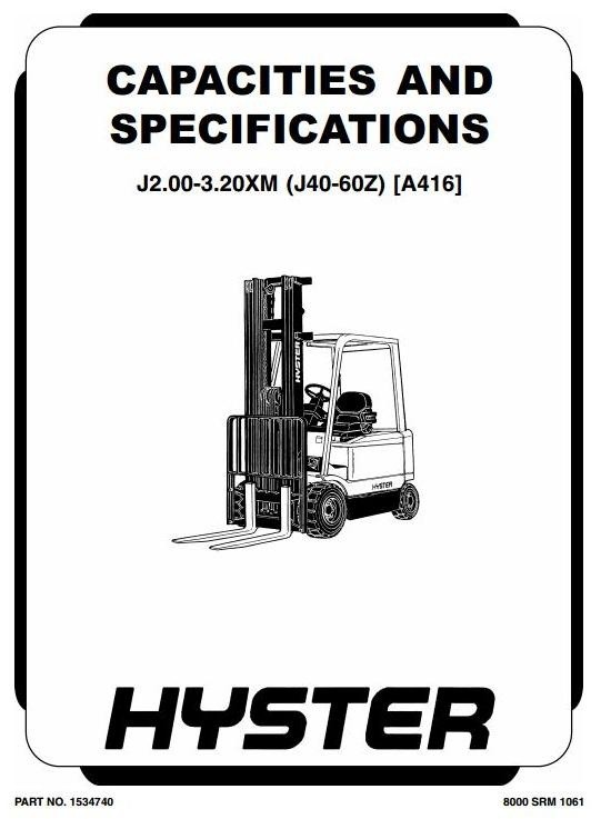 Hyster Truck Type A416: J2.00XM, J2.50XM, J3.00XM, J3.20XM, J40Z, J50Z, J60Z Workshop Manual