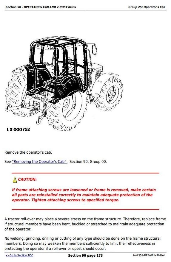 John Deere 6010, 6110, 6210, 6310, 6410, 6510, 6610 (SE) Tractors Repair Service Manual (tm4559)