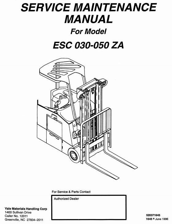 Yale Electric Forklift Truck: ESC030ZA, ESC035ZA, ESC040ZA, ESC050ZA Workshop Service Manual
