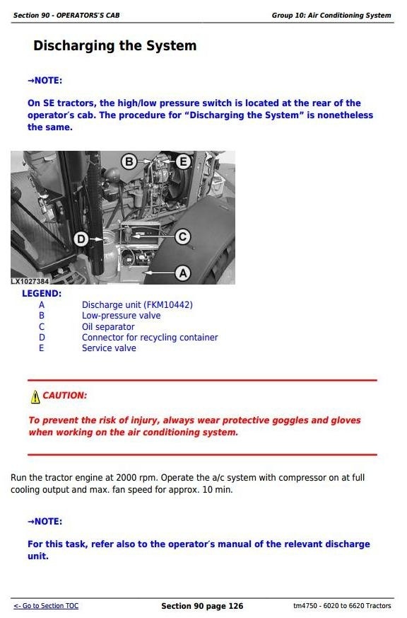 John Deere 6020, 6120, 6220, 6320, 6420, 6520, 6620 and S, SE models Tractors Repair Manual (tm4750)