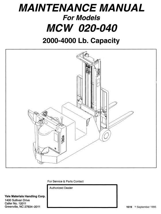 Yale Pallet Truck: MCW020, MCW040 Workshop Service Manual