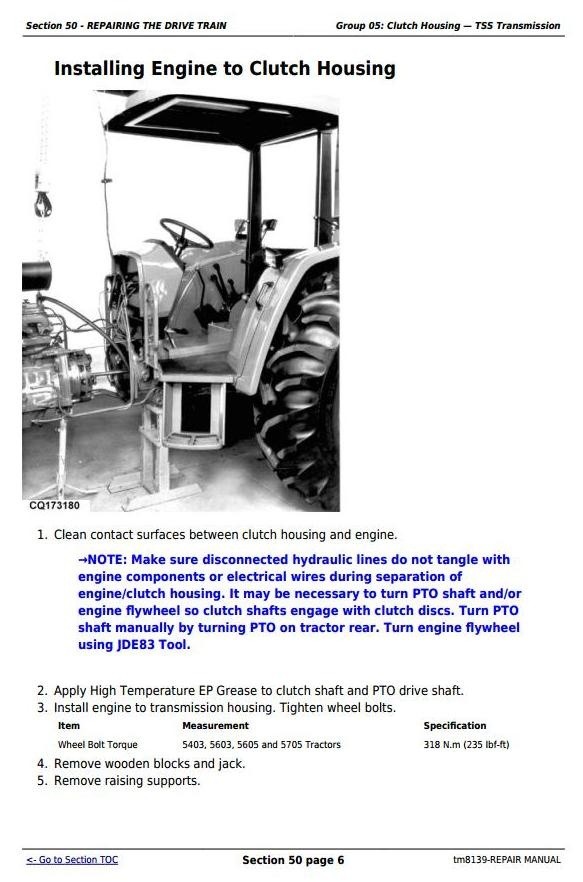 John Deere 5403, 5600, 5603, 5605, 5700 and 5705 Brazil Tractors Repair Service Manual (tm8139)