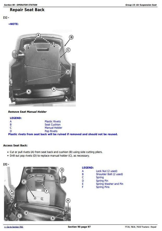 John Deere 7720, 7820, 7920 - 2WD or MFWD Tractors Service Repair Manual (TM2080)