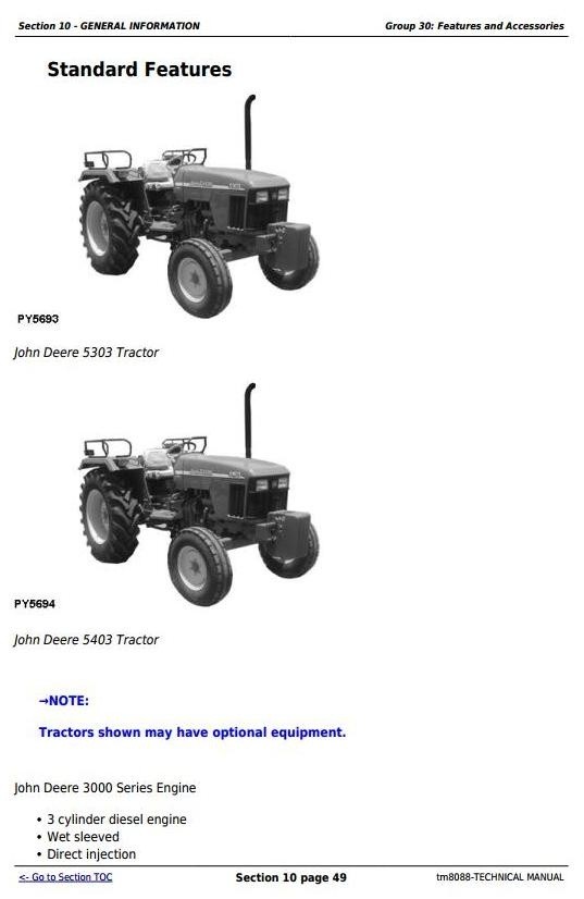 John Deere 5403 and 5303 India Tractors Repair Technical Manual (tm8088)