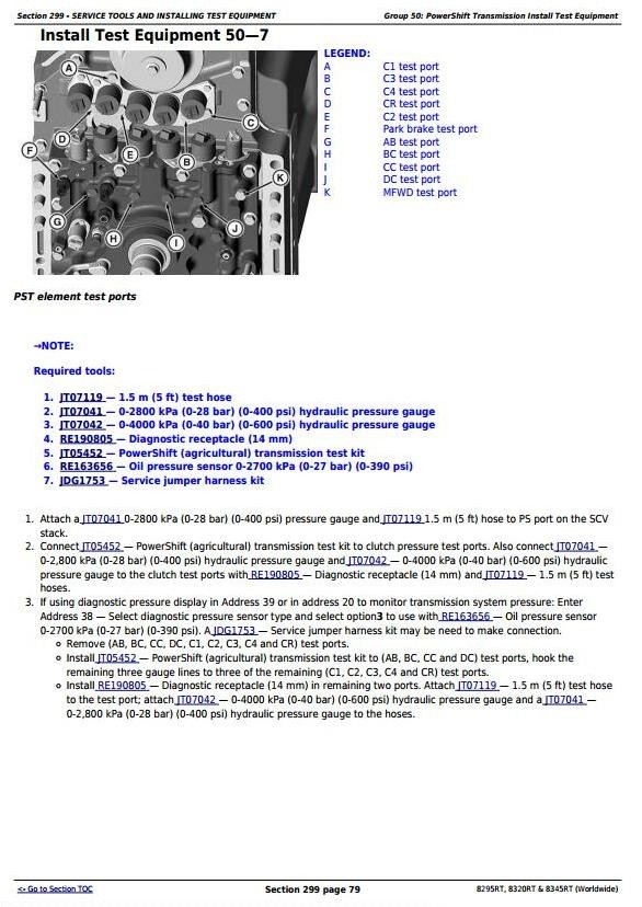 John Deere 8295RT, 8320RT, 8345RT (Worldwide) Tractors Diagnosis and Tests Service Manual (TM104419)
