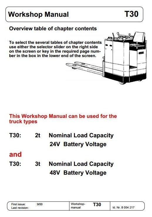 Linde Pallet Truck Type 012: T30R 2t, T30R 3t Service Training (Workshop) Manual
