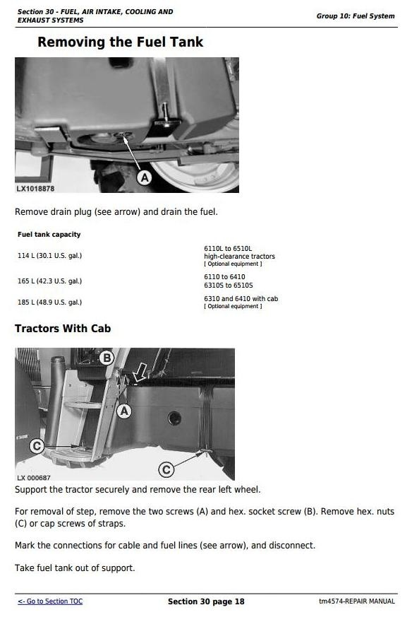 John Deere 6110( ,L), 6210( ,L), 6310( ,L,S), 6410( ,L,S), 6510(L,S) Tractors Repair Manual (tm4574)