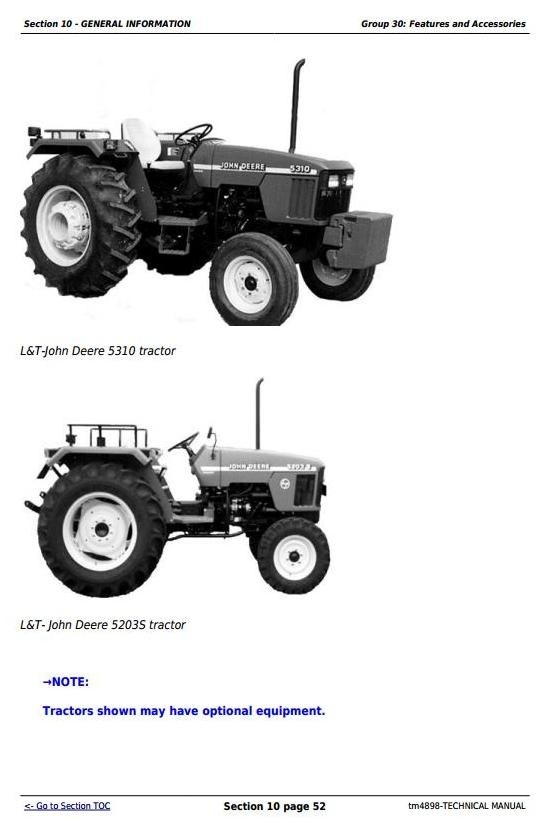 John Deere 5203S, 5310, 5310S India Tractors Diagnostic and Repair Technical Manual (tm4898)