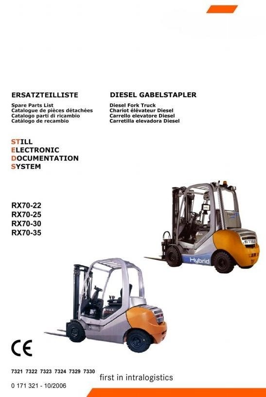 Still Diesel/Hybrid Forklift Truck RX70-22,25,30,35: 7321, 7322, 7323, 7324, 7329, 7330 Parts Manual