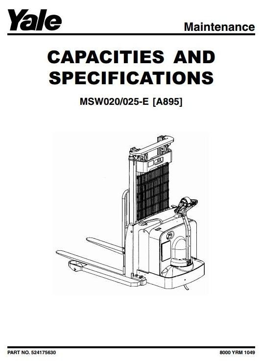 Yale Pallet Truck Type A895: MSW020-E, MSW025-E Workshop Service Manual