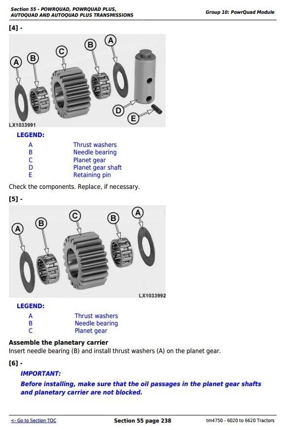 John Deere 6020, 6120, 6220, 6320, 6420, 6520, 6620 and S, SE models Tractors Repair Manual (tm4750)