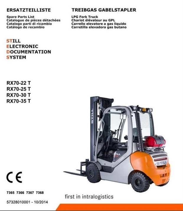 Still LPG Forklift Truck RX70-22T, RX70-25T, RX70-30T, RX70-35T:7365, 7366, 7367, 7368 Parts Manual