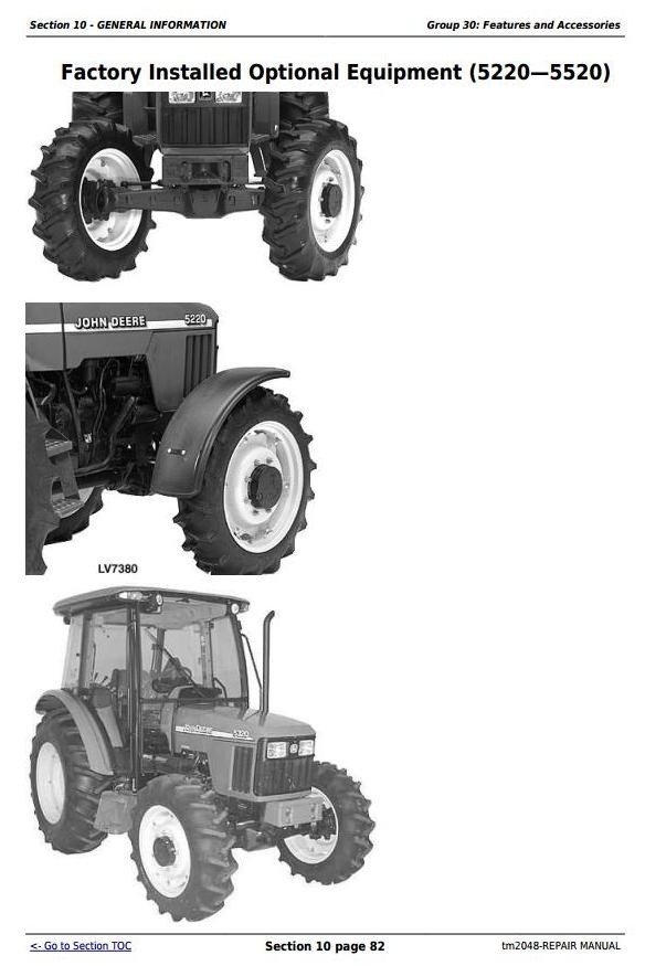 John Deere 5220, 5320, 5420, and 5520 Tractors Technical Repair Service Manual (tm2048)