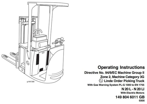 Linde Order Picker Type 149 Explosion Protected: N20L Ex, N20LI Ex Operating Instructions (