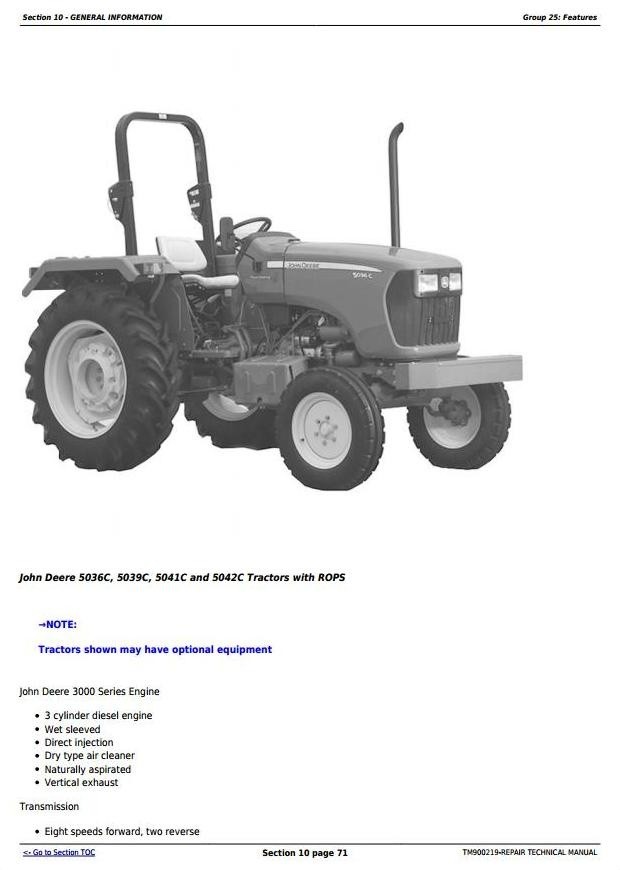 John Deere 5036C, 5039C, 5041C and 5042C (India Edition) Tractors Repair Technical Manual (TM900219)