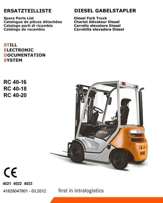 Still Diesel Forklift Truck Type RC40-16, RC40-18, RC40-20: 4021, 4022, 4023 Spare Parts Manual