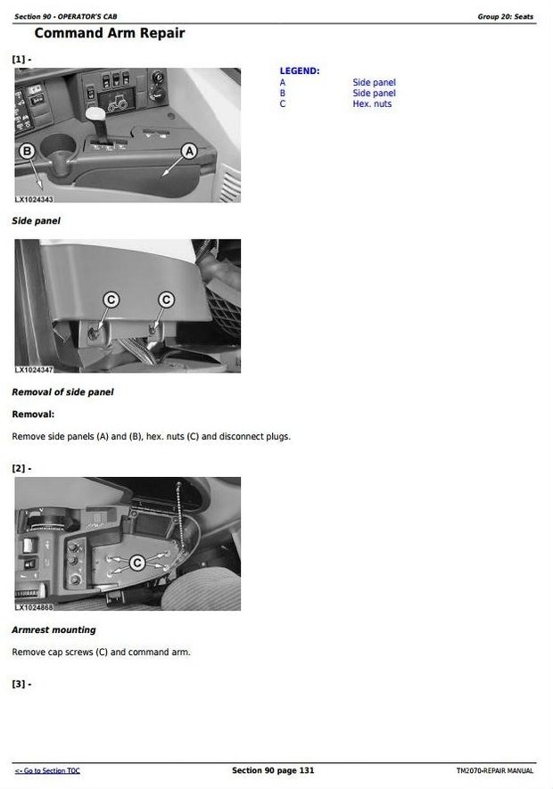 John Deere 7220, 7320, 7420, 7420 Hi-Crop;7520 2-Wheel Drive Tractors Service Repair Manual (TM2070)
