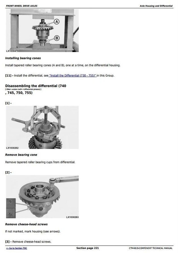 John Deere 725, 730, 733, 735, 740, 745, 750, 755,755HD Front Drive Axles Technical Manual (CTM4820)