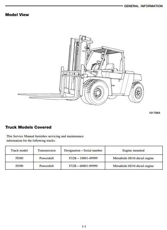 Mitsubishi Diesel Forklift Truck FD80 (F32B-10001-49999), FD90 (F32B-60001-99999) Service Manual
