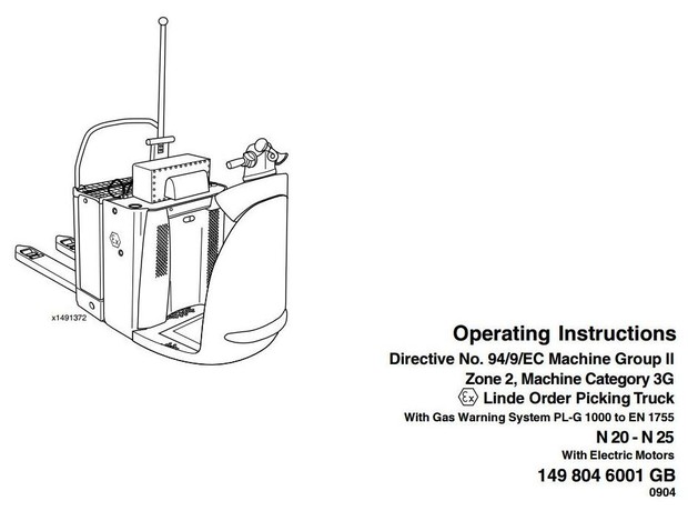 Linde Order Picker Type 149 Explosion Protected: N20 Ex, N25 Ex Operating Instructions