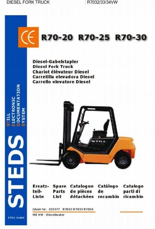 Still Diesel VW Fork Truck Type R70-20, R70-25, R70-30: DFG R7032, R7033, R7034 Parts Manual