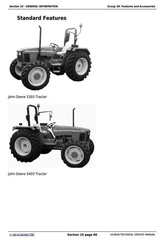 John Deere 5303 and 5403 India Tractors Repair Technical Service Manual (tm4830)