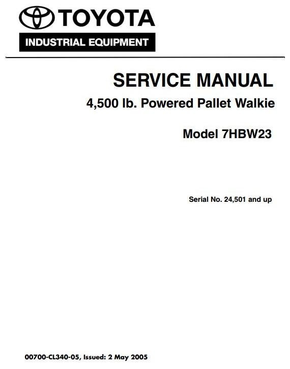Toyota Pallet Walkie 7HBW23 SN 24501 and up Workshop Service Manual and Wiring Diagrams
