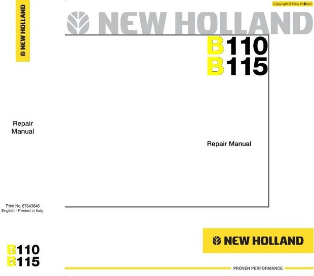 New Holland Backhoe Loaders B-Series: B110, B115 Workshop Service Manual
