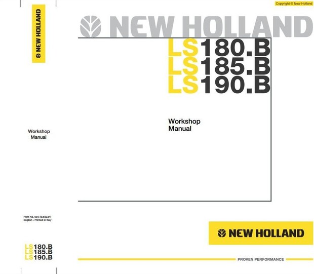 New Holland Skid Steer Loader LS180.B, LS185.B, LS190.B Workshop Service Manual