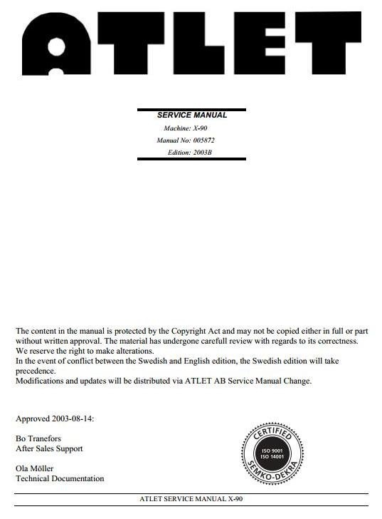 Atlet XJN 125, XML/JN 160, XML/SN 160, XML/SN 250, XSN 125/200, XTF/JN/SN 100 Service Manual