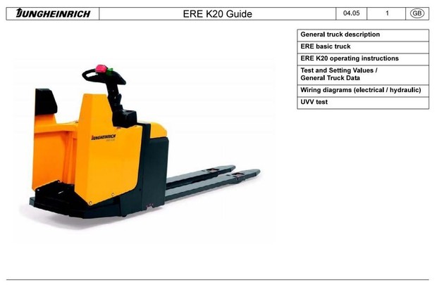 Jungheinrich Electric stacker Type ERE K20 (03.2005-10.2012) Workshop Service Manual