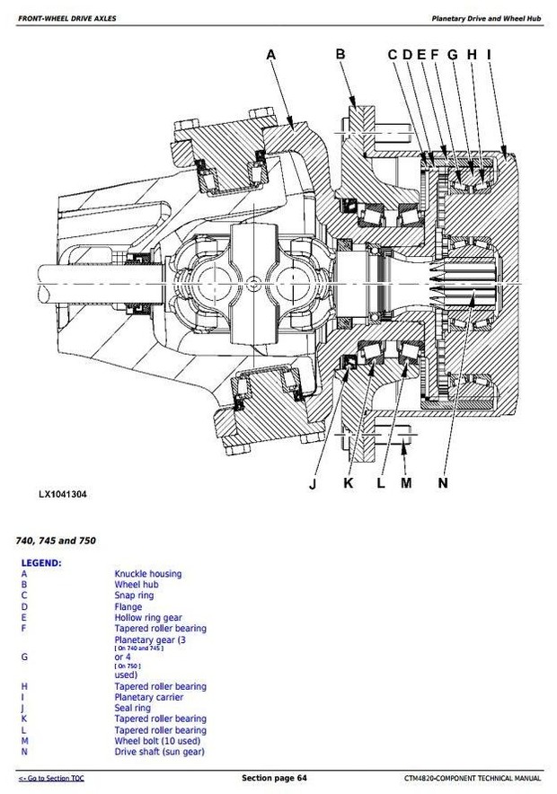 John Deere 725, 730, 733, 735, 740, 745, 750, 755,755HD Front Drive Axles Technical Manual (CTM4820)