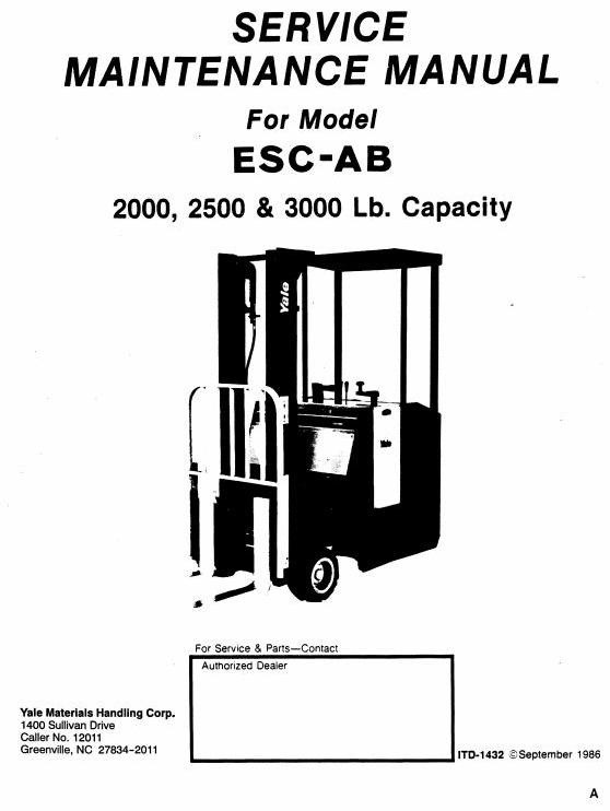 Yale Electric Forklift Truck: ESC020AB, ESC025AB, ESC030AB Workshop Service Manual