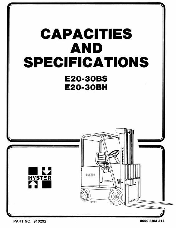 Hyster Electric Forklift Truck Type B114: E20B, E20BH, E25B, E25BH, E30BH, E30BS Workshop Manual