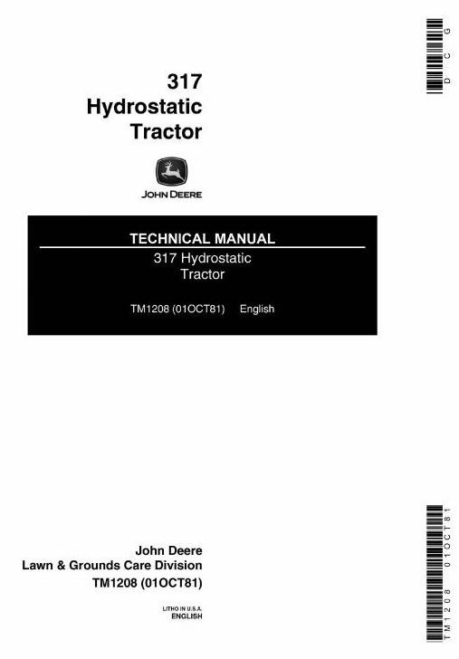 John Deere Hydrostatic Tractor Type 317 Technical Service Manual
