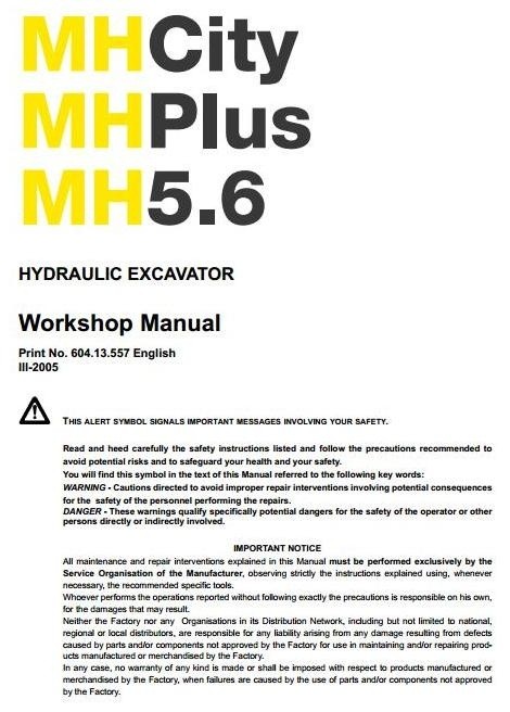 New Holland Wheel Excavator MH 5.6, MH City, MH Plus Workshop Service Manual