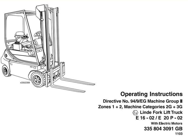 Linde Electric Forklift Truck 335-02 Series Explosion Protected Operating Manual (User Manual)