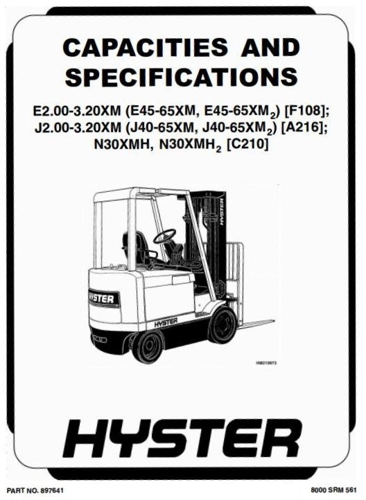 Hyster Forklift Truck Type F108: E45XM2, E50XM2, E55XM2, E60XM2, E65XM2 Workshop Manual