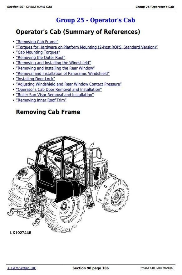 John Deere 6120, 6220, 6320, 6420, 6120L, 6220L, 6320L, 6420L, 6520L Tractors Repair Manual (tm4647)