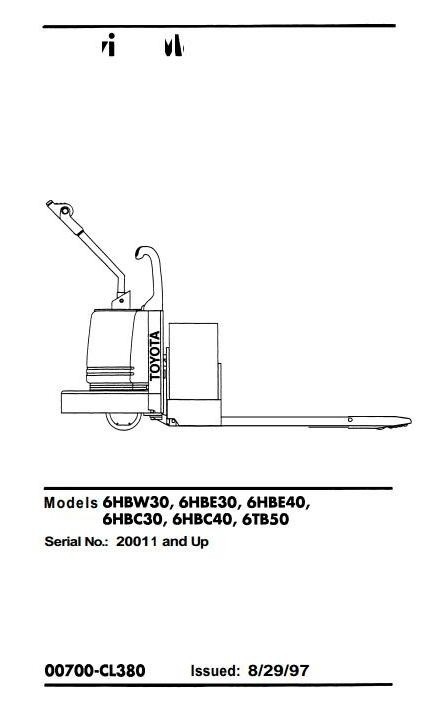Toyota Truck 6HBC30, 6HBC40, 6HBE30, 6HBE40, 6HBW30, 6TB50 SN 20011-23999 Workshop Manual