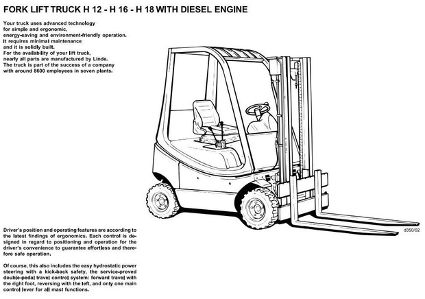Linde Diesel Forklift Truck 350 series: H12, H16, H18 Operating Manual (User Manual)