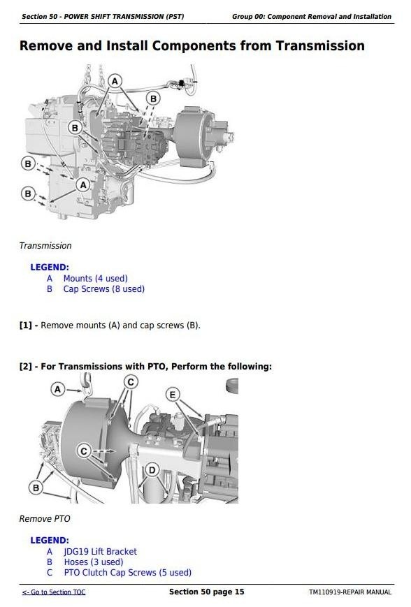 John Deere 9460RT, 9510RT, and 9560RT (9RT Series) Tractors Repair Manual (TM110919)