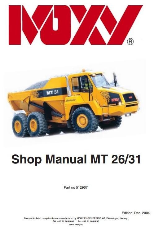 Doosan Articulated Dump Truck Type Moxy MT26, MT31 Workshop Service Manual