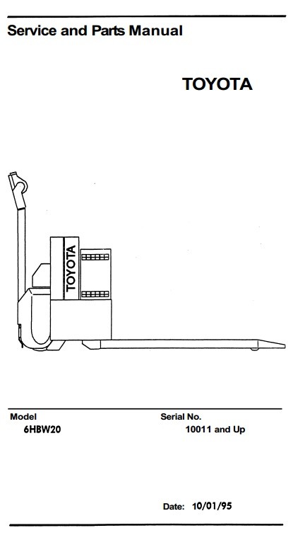 Toyota Electric Pallet Truck Type 6HBW20 sn 10011-17000 Workshop Service Manual