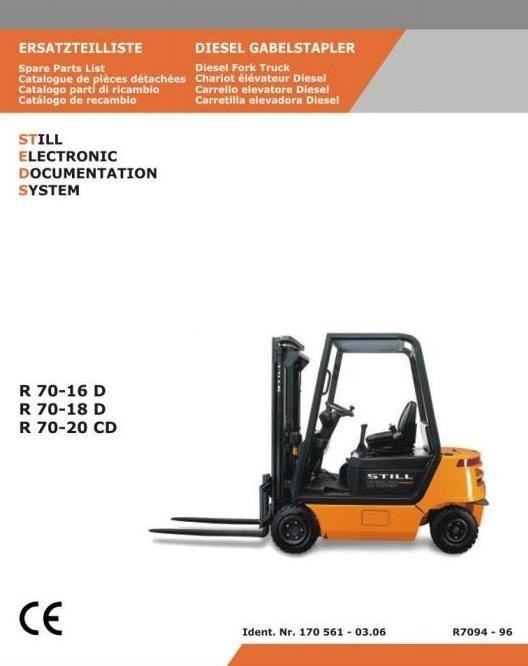 Still Diesel Fork Truck R70-16D, R70-18D, R70-20CD: R7094, R7095, R7096 Parts Manual