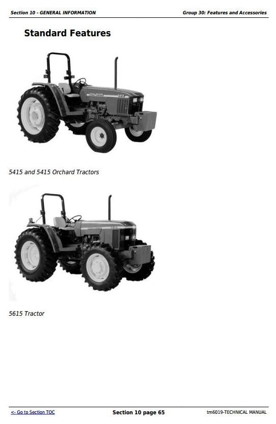 John Deere 5415, 5415N, 5415H, 5615, 5615HC, 5715, 5715HC Tractors Technical Repair Manual (tm6019)